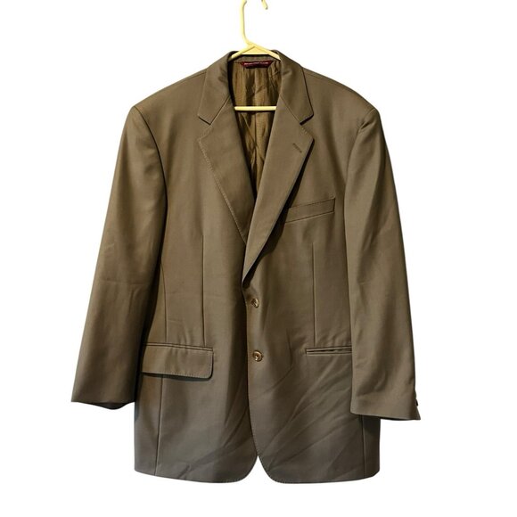 Samuelsohn Men Beige Solid Suit Measured In Photos Formal Professional Designer‎ - Picture 1 of 16
